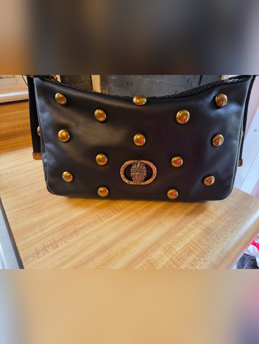 Kurt Geiger NWT Black Hobo Gold Studded Bag & Dustbag - Picture 3 of 8